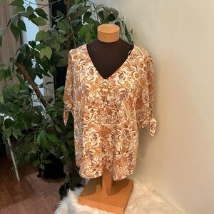 Women's CeCe Plus 3X cream gold blue green purple Floral V-Neck Blouse